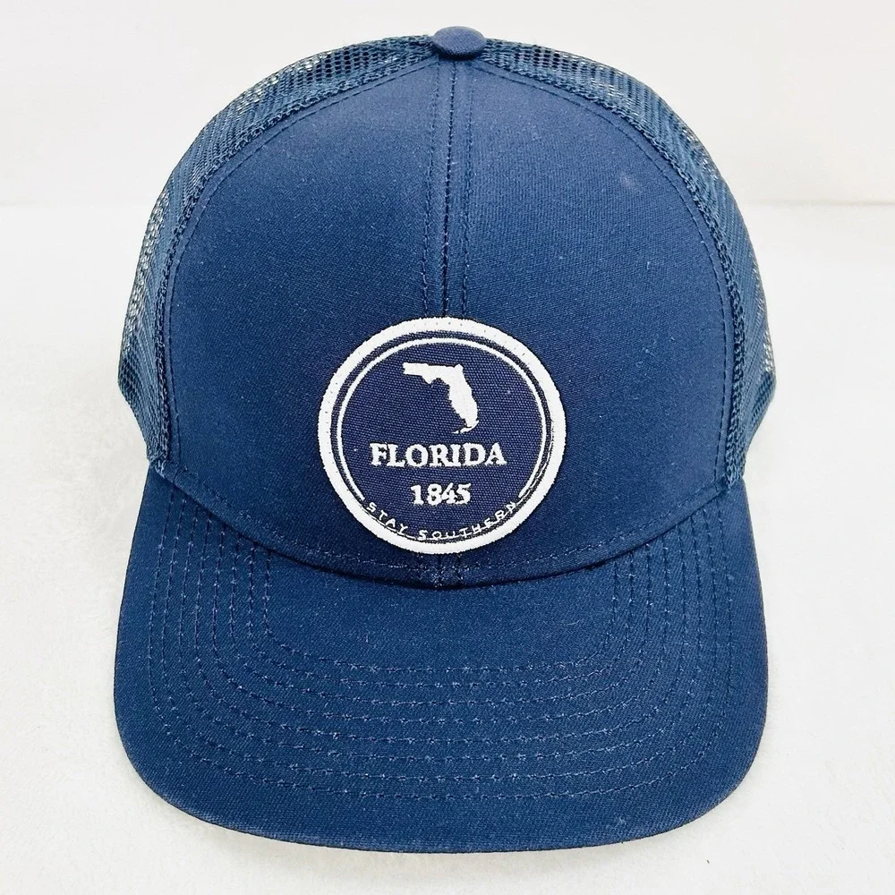 The State Company‎ Florida Circle Patch Trucker Hat Cap Adjustable Dark Blue
